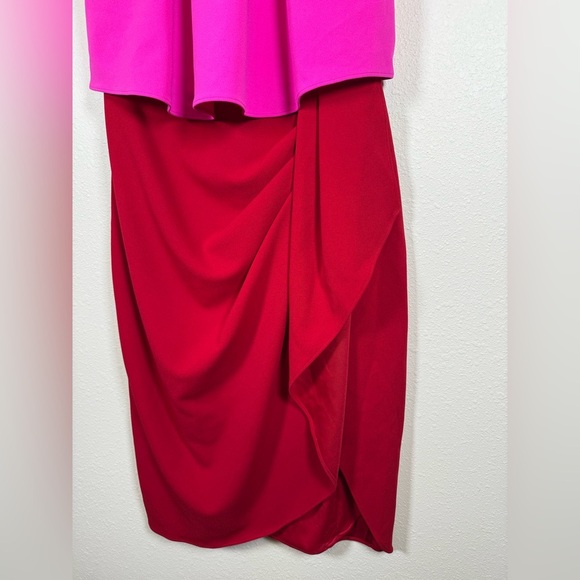 Betsy & Adam Pink and Red Faux Wrap Dress Halter Size 8 Knee Length - Picture 5 of 10